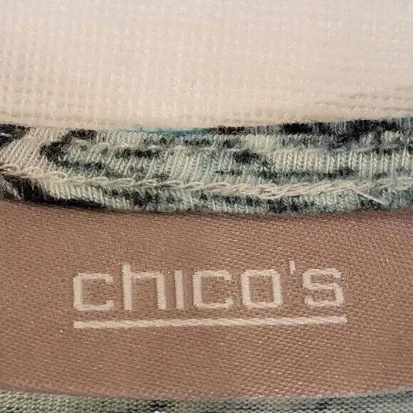 Chico's Size 1 / Medium Multi-Color Paisley Blouse Raglan Sleeves Banded Waist - Picture 12 of 13